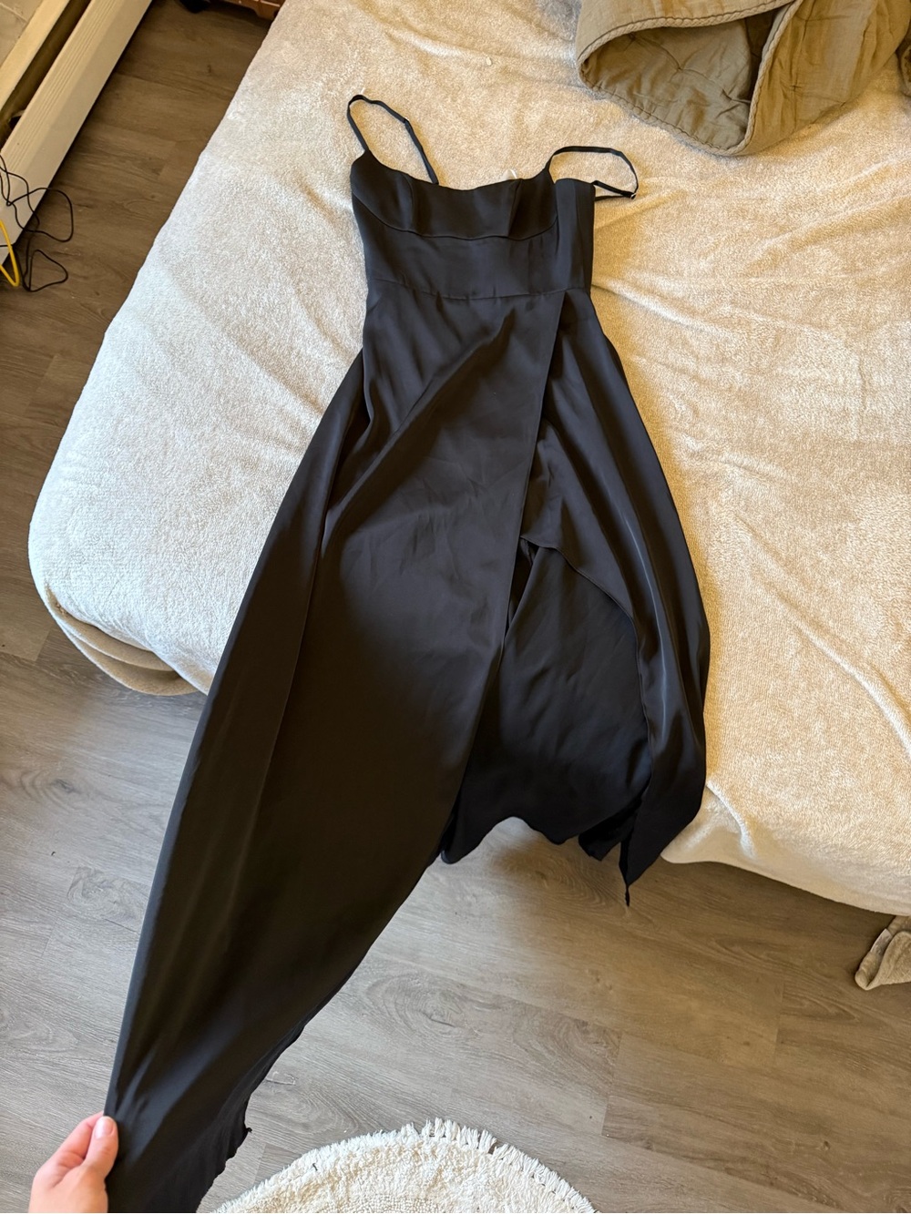 AZAZIE Black long formal prom dress with spaghetti straps